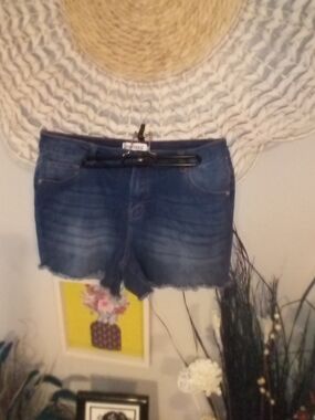 Dark Indigo Women's Frayed Hem Denim Shorts